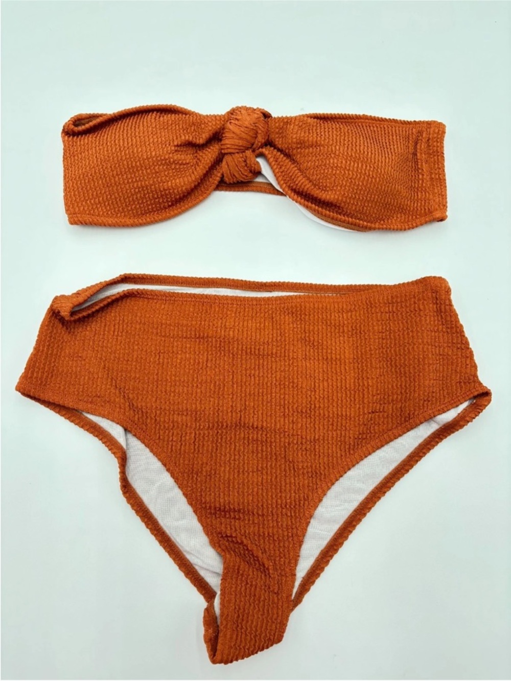 Textured Rust Orange High-Waist Bandeau Bikini western boho I have S M L‎